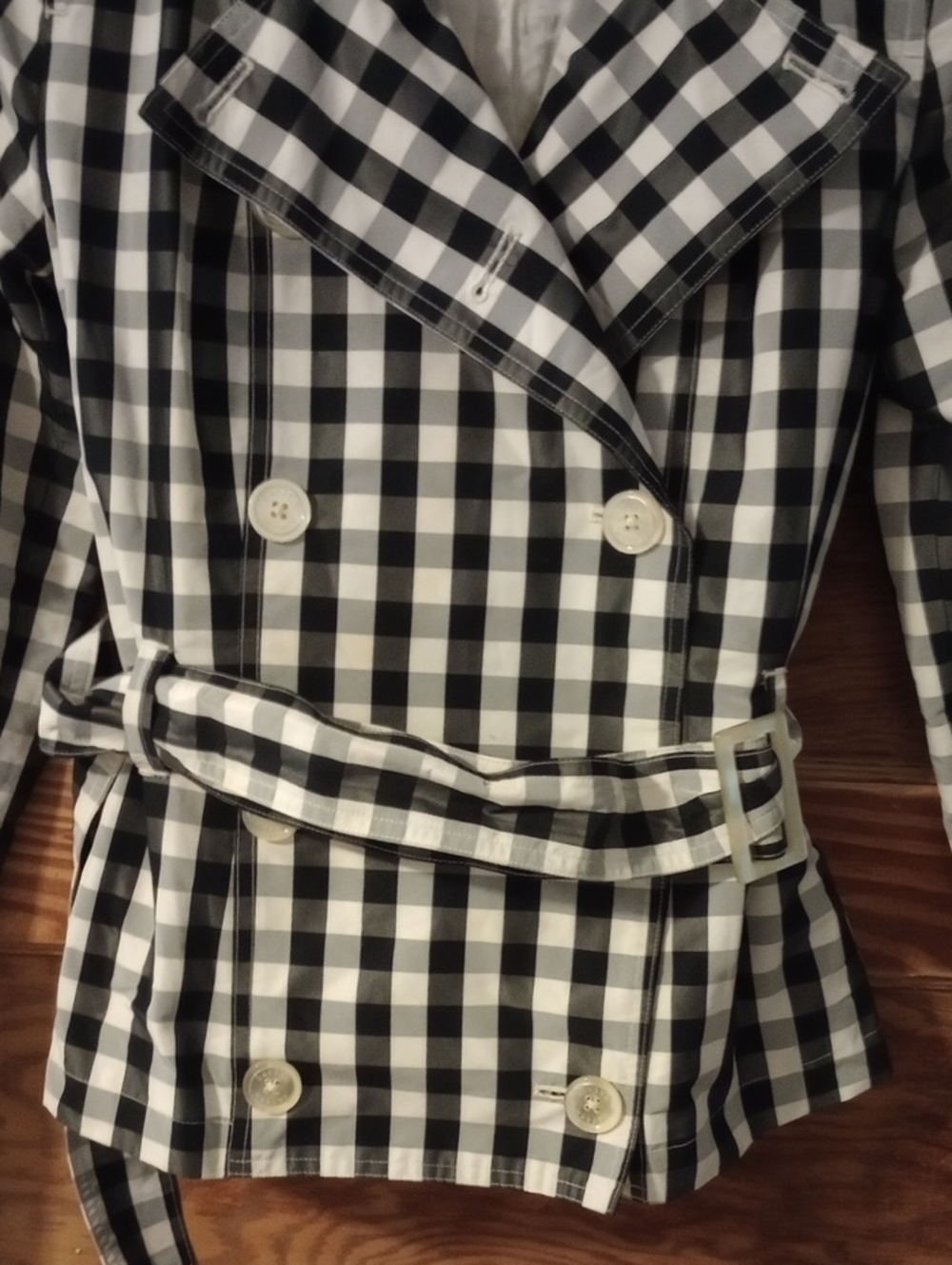 Ralph Lauren Black and White Gingham Double-Breasted Trench Style Rain Jacket - Picture 3 of 6
